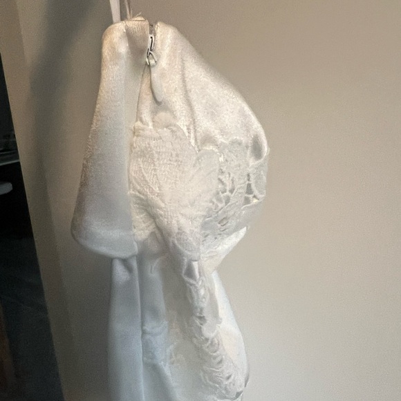 Hello Molly White Satin Midi Strapless Dress with Lace Detailing - Picture 9 of 12